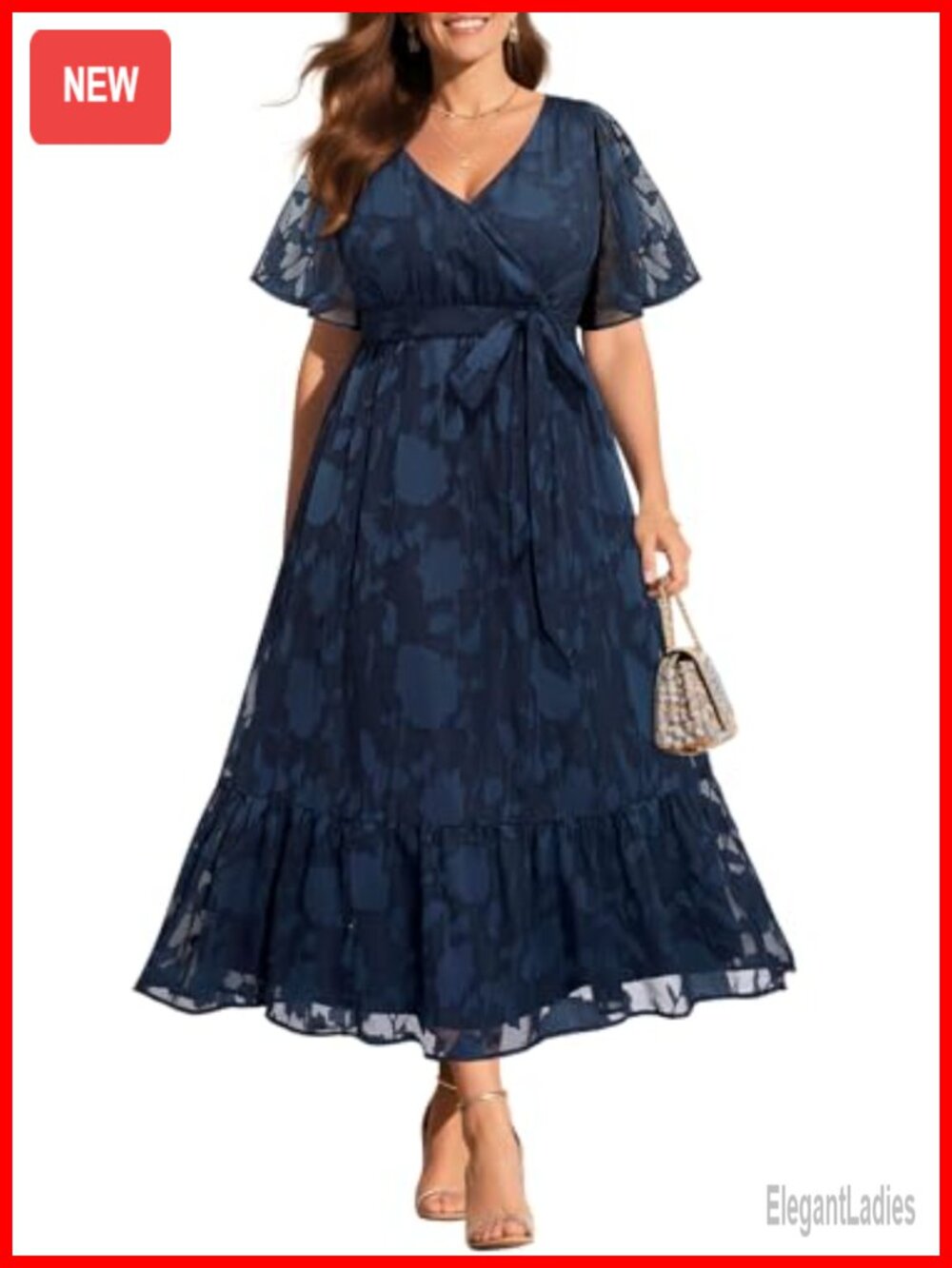 Plus Size Floral Lace A-Line Maxi Dress with Adjustable Belt